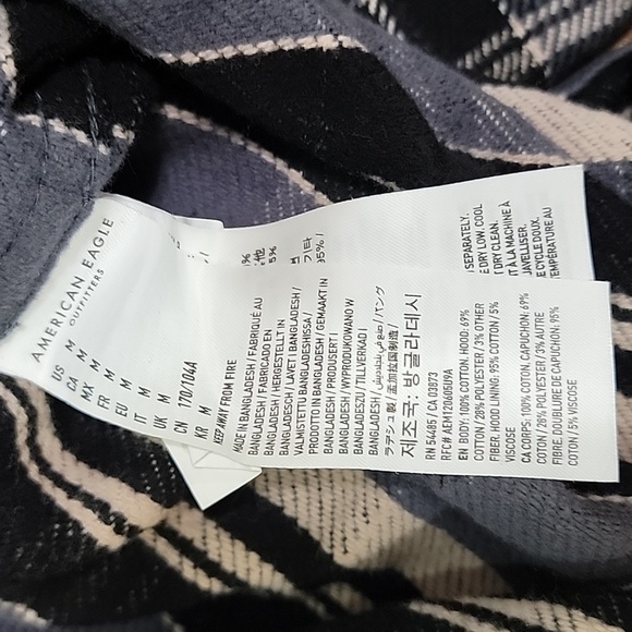 American Eagle men's blue plaid hoodie flannel button down shirt jacket medium - Picture 6 of 6